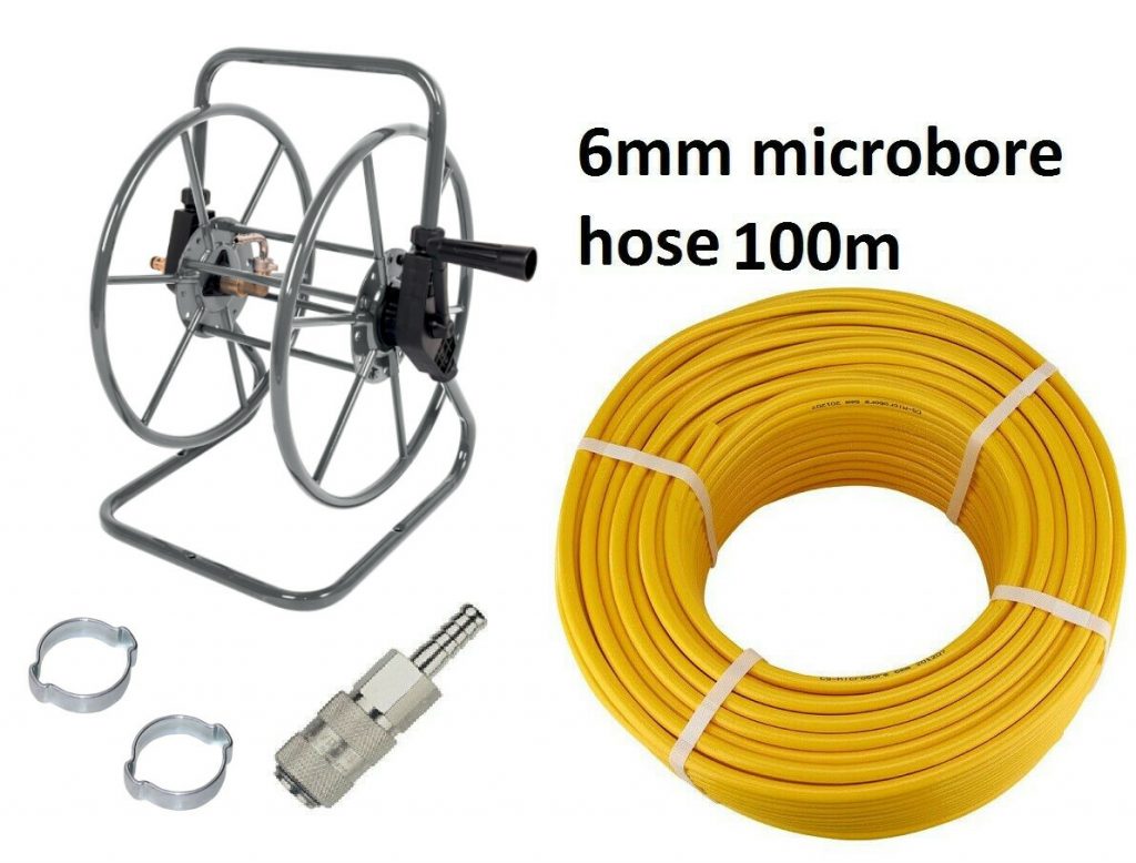 Compact Gray Pro Hose Reel with 100 m of 6 mm Microbore Hose Window